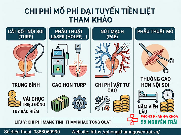 Phẫu thuật phì đại tuyến tiền liệt: Phương pháp, chi phí 8 Chi phí mổ phì đại tuyến tiền liệt tham khảo