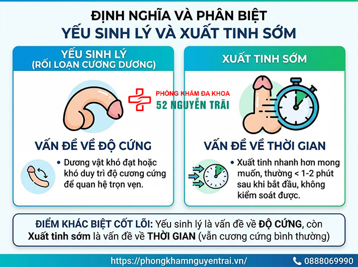 Yếu sinh lý và xuất tinh sớm: Giống hay khác nhau? 1 phân biệt yếu sinh lý với xuất tinh sớm