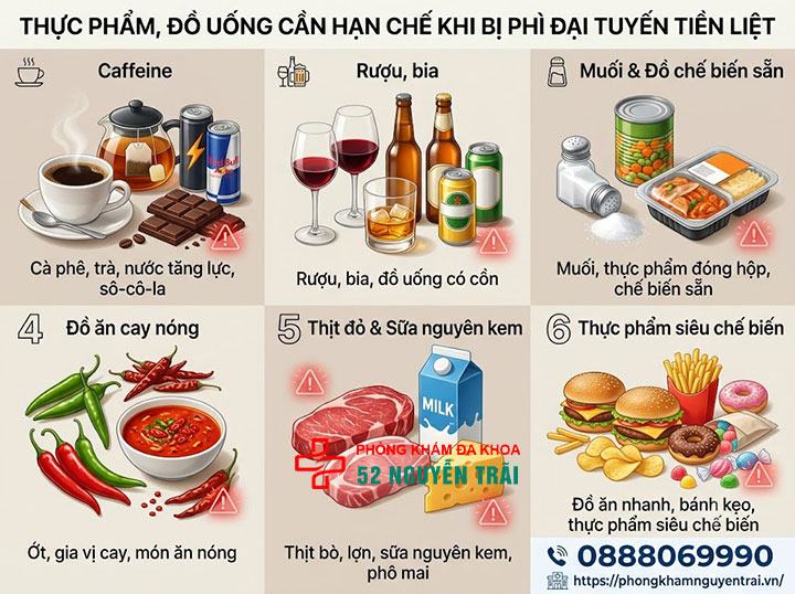 Phì đại tuyến tiền liệt nên ăn gì, kiêng gì? Chế độ dinh dưỡng 5 Thực phẩm, đồ uống cần hạn chế khi bị phì đại tuyến tiền liệt