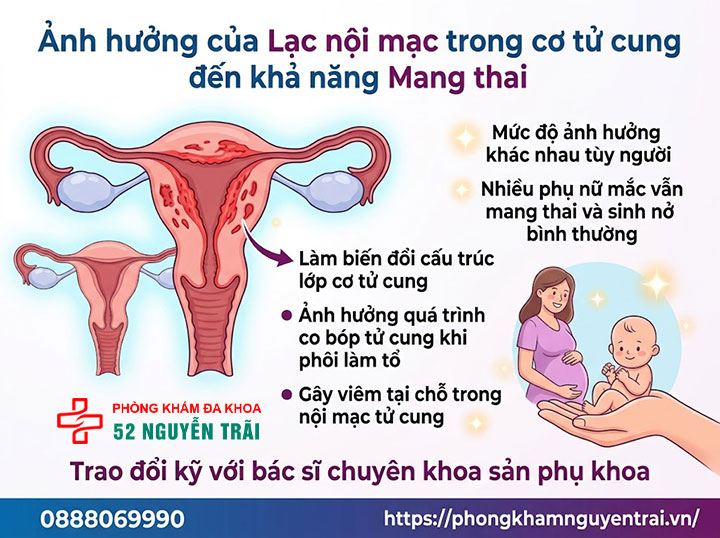 Lạc nội mạc trong cơ tử cung: Đặc điểm, triệu chứng và điều trị 7 Ảnh hưởng của lạc nội mạc trong cơ tử cung đến khả năng mang thai