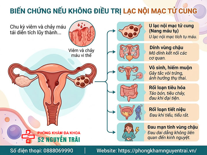 Lạc nội mạc tử cung có nguy hiểm không? Biến chứng cần biết 2 Biến chứng nếu không điều trị lạc nội mạc tử cung