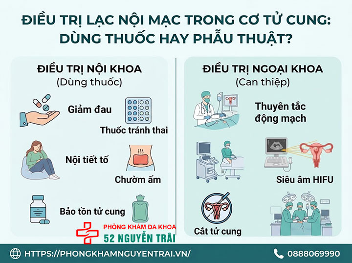 Lạc nội mạc trong cơ tử cung: Đặc điểm, triệu chứng và điều trị 6 Điều trị lạc nội mạc trong cơ tử cung: Dùng thuốc hay phẫu thuật?