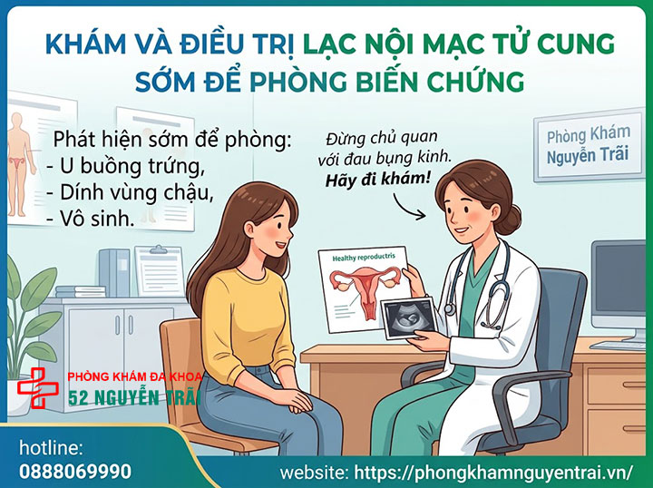 Lạc nội mạc tử cung có nguy hiểm không? Biến chứng cần biết 7 Khám và điều trị lạc nội mạc tử cung sớm để phòng biến chứng