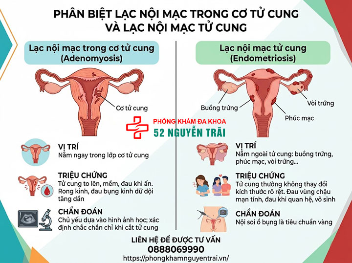 Lạc nội mạc trong cơ tử cung: Đặc điểm, triệu chứng và điều trị 2 Lạc nội mạc trong cơ tử cung là gì? Phân biệt với lạc nội mạc ngoài tử cung