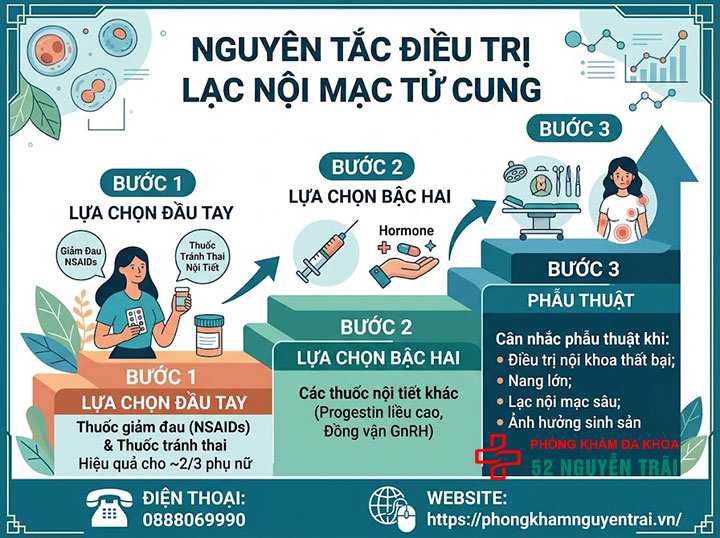 Điều Trị Lạc Nội Mạc Tử Cung: Thuốc Và Phác Đồ 1 Nguyên tắc điều trị lạc nội mạc tử cung: khi nào dùng thuốc, khi nào cần mổ