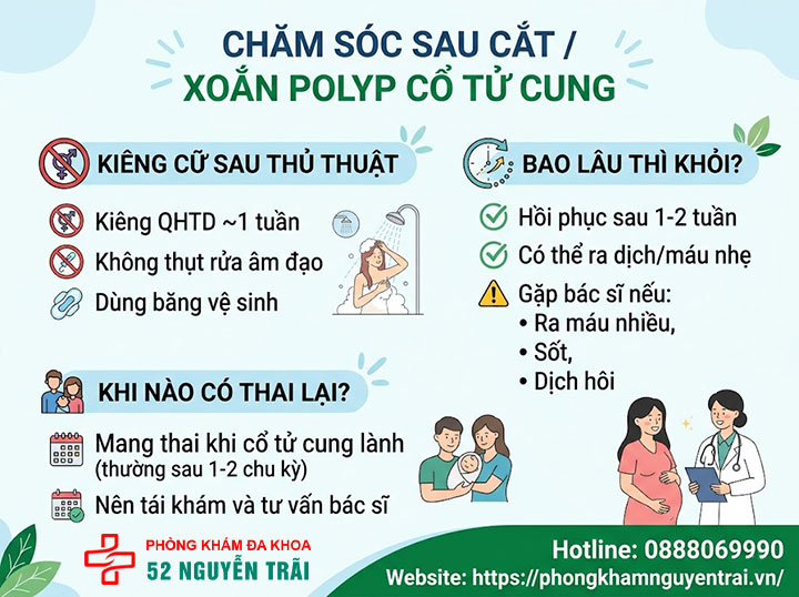 Cắt, Xoắn, Đốt Polyp Cổ Tử Cung: Phương Pháp, Quy Trình 5 Sau cắt/xoắn/đốt: kiêng gì, bao lâu thì khỏi, khi nào có thai?