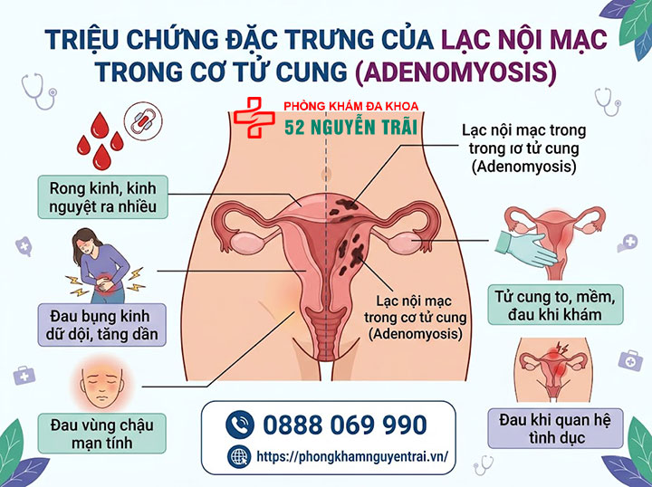 Lạc nội mạc trong cơ tử cung: Đặc điểm, triệu chứng và điều trị 3 Triệu chứng đặc trưng của lạc nội mạc trong cơ tử cung